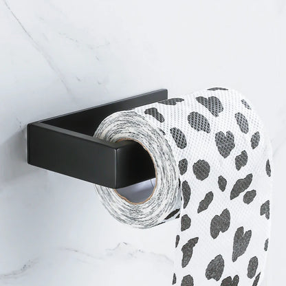 Matte Black Stainless Steel Toilet Paper Holder with Easy Damage Free Install