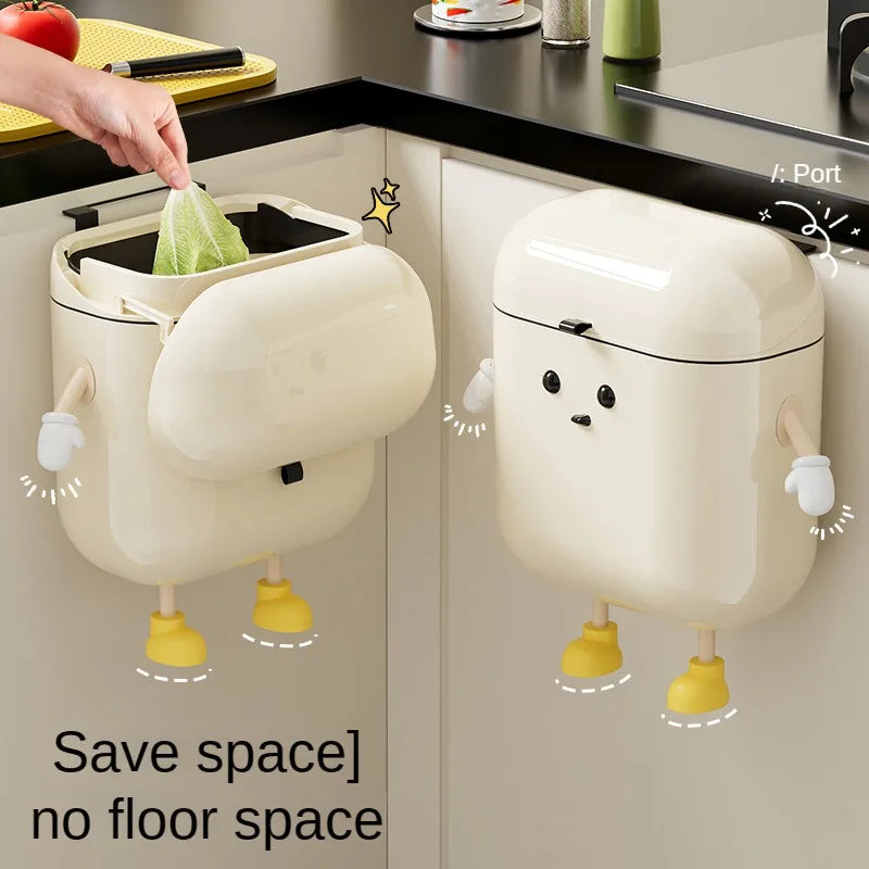 Wall Mounted Kitchen Trash Can with Lid for Space Saving No Bend Waste Disposal