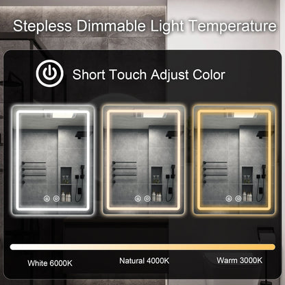 20x28 Inch LED Backlit Bathroom Mirror with Demister for Fog Free Flattering Lighting