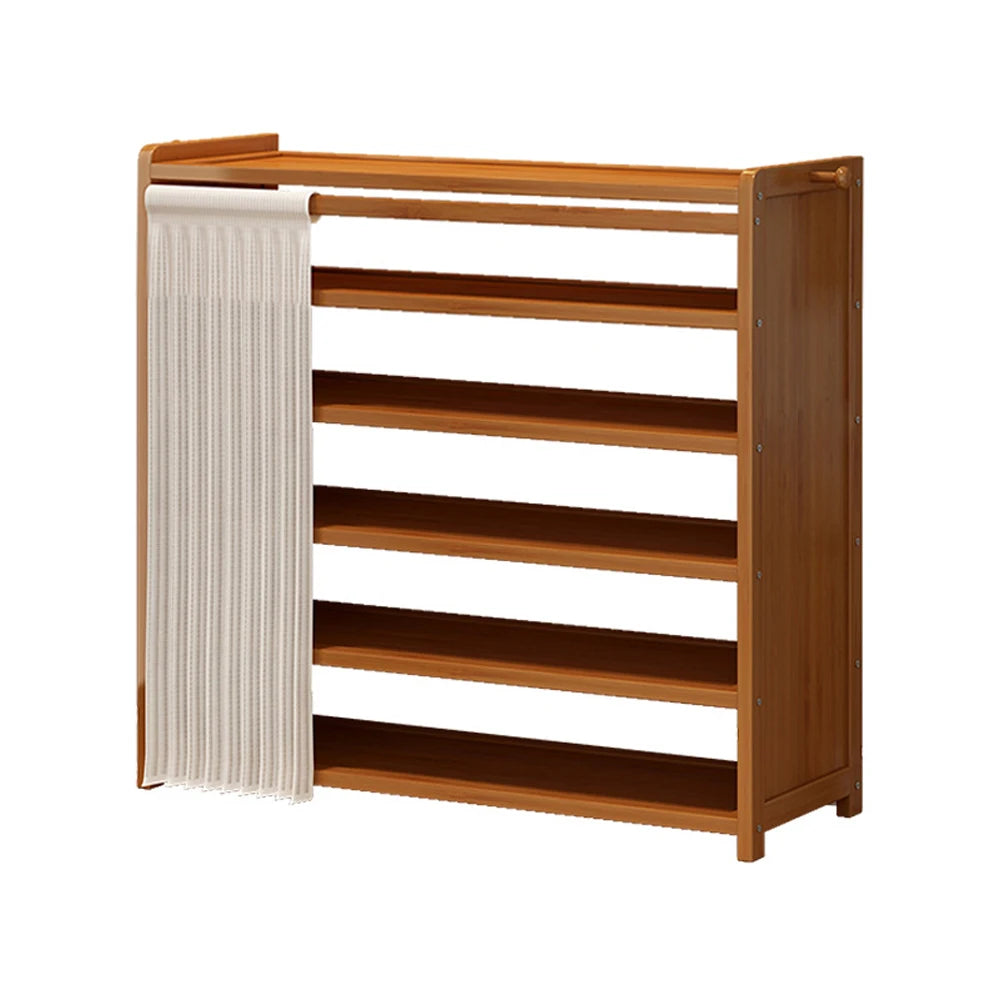 6 Tier Wooden Shoe Cabinet with Curtain for Elegant Dust Free Closet Shoe Storage