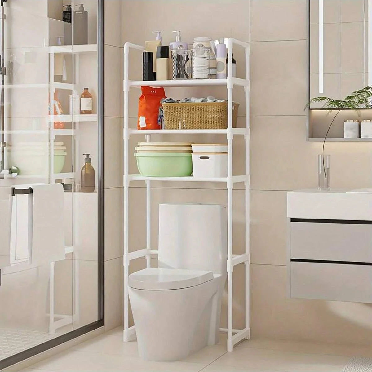 Over the Toilet Multi Tier Storage Rack to Maximize Bathroom Space Without Drilling