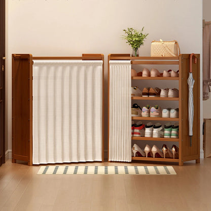 6 Tier Wooden Shoe Cabinet with Curtain for Elegant Dust Free Closet Shoe Storage