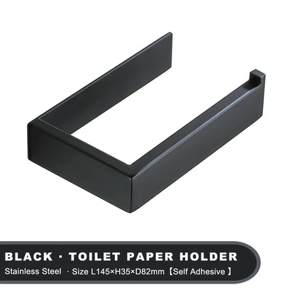 Matte Black Stainless Steel Toilet Paper Holder with Easy Damage Free Install