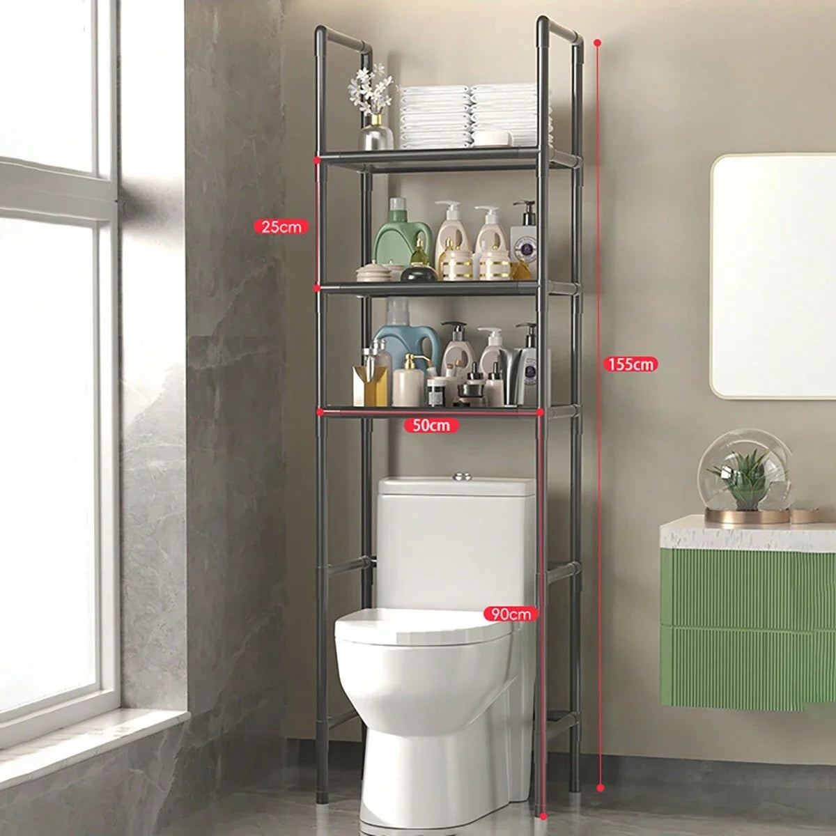 Over the Toilet Multi Tier Storage Rack to Maximize Bathroom Space Without Drilling
