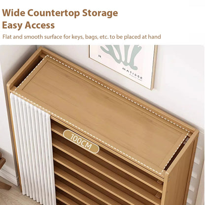 6 Tier Wooden Shoe Cabinet with Curtain for Elegant Dust Free Closet Shoe Storage