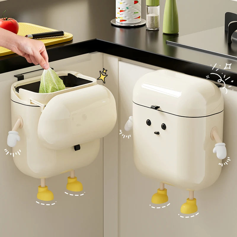 Wall Mounted Kitchen Trash Can with Lid for Space Saving No Bend Waste Disposal