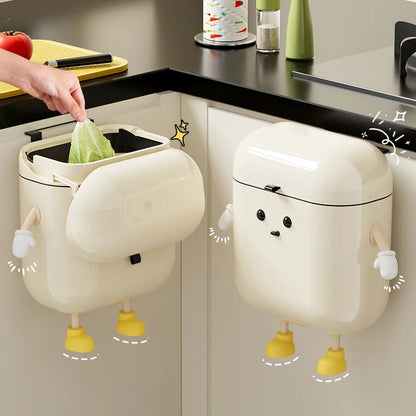 Wall Mounted Kitchen Trash Can with Lid for Space Saving No Bend Waste Disposal