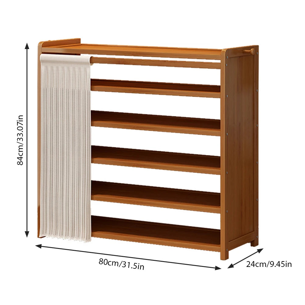 6 Tier Wooden Shoe Cabinet with Curtain for Elegant Dust Free Closet Shoe Storage
