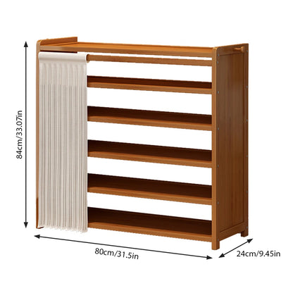 6 Tier Wooden Shoe Cabinet with Curtain for Elegant Dust Free Closet Shoe Storage