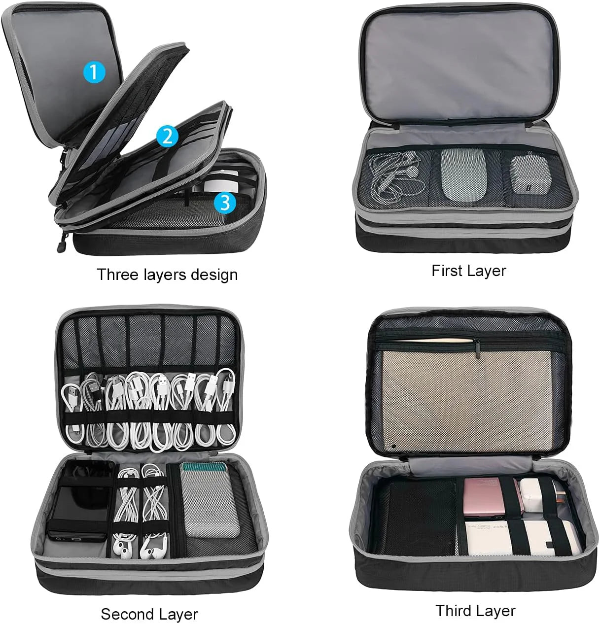Multi Layer Travel Cable Organizer Bag to Keep Every Charger and Accessory Tangle Free