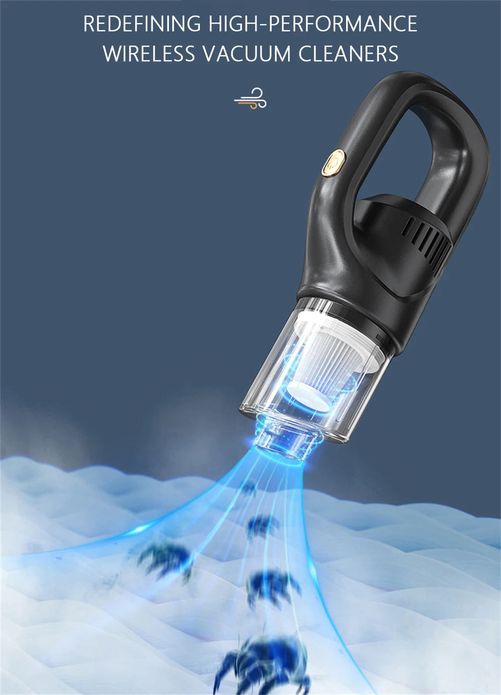 50000Pa Cordless Handheld Vacuum for Powerful Suction on Home Car and Pet Hair
