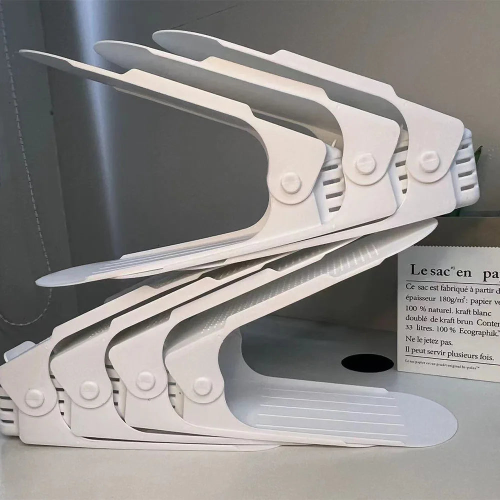 Adjustable Double Layer Plastic Shoe Rack for Modular Space Efficient Shoe Storage