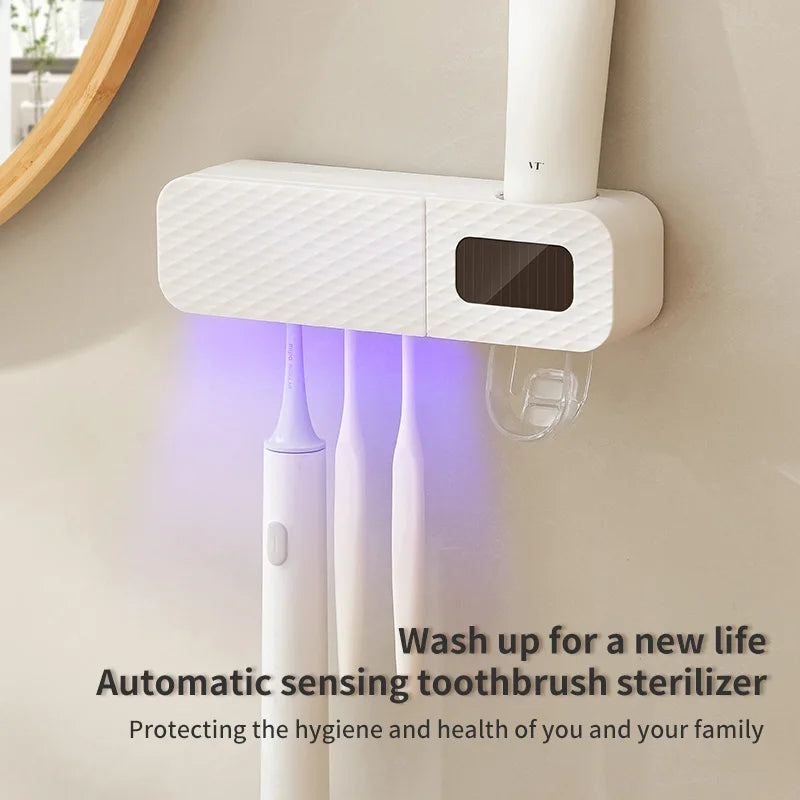 Wall Mounted Smart Toothbrush Drying Rack with Toothpaste Dispenser for a Hygienic Bathroom