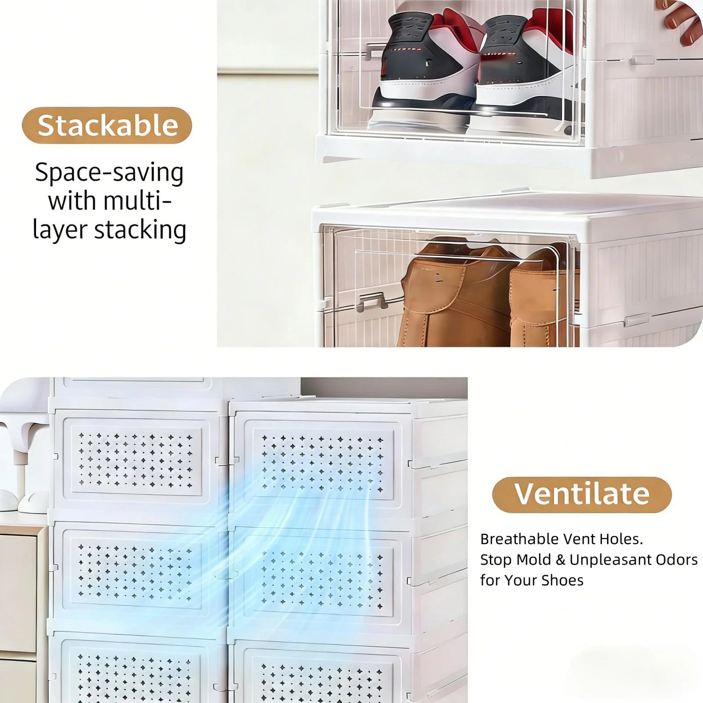 Stackable Clear Shoe Storage Boxes for Dustproof Space Saving Sneaker Organization
