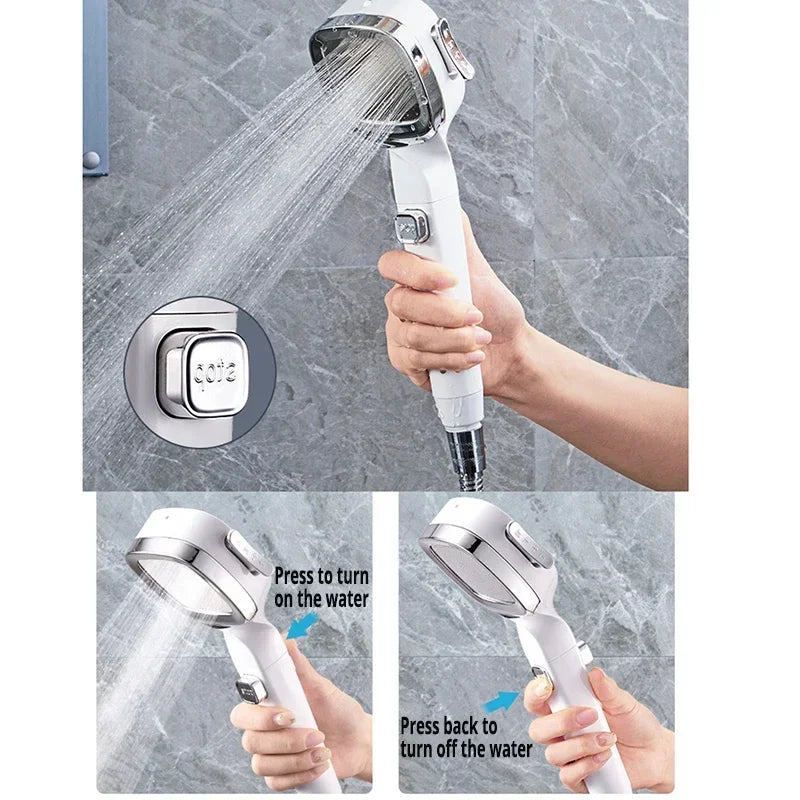 3 Mode High Pressure Water Saving Shower Head with One Touch Flow Control