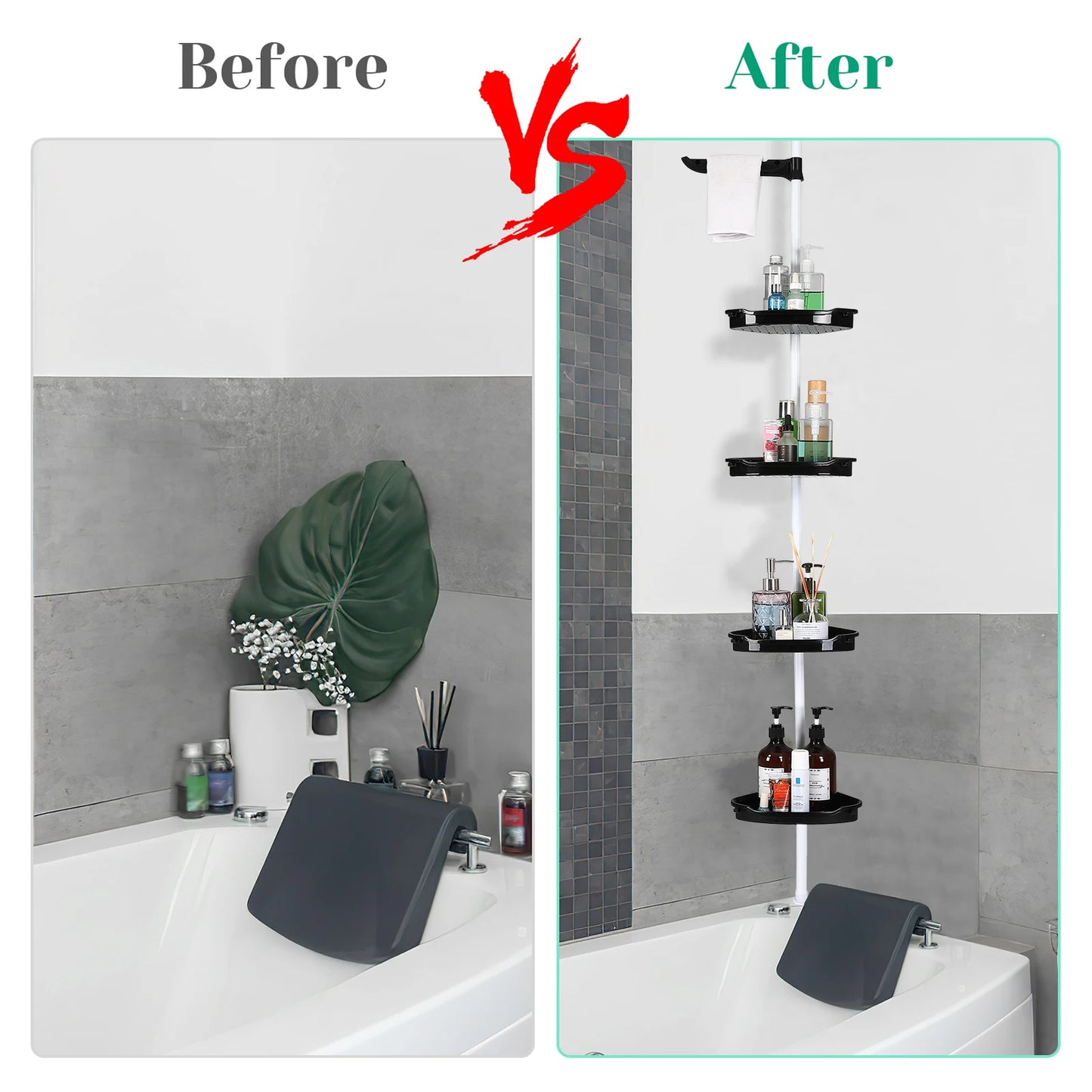 4 Tier Tension Pole Corner Shower Caddy for Maximum Bathroom Storage Without Drilling