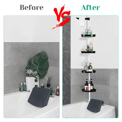 4 Tier Tension Pole Corner Shower Caddy for Maximum Bathroom Storage Without Drilling