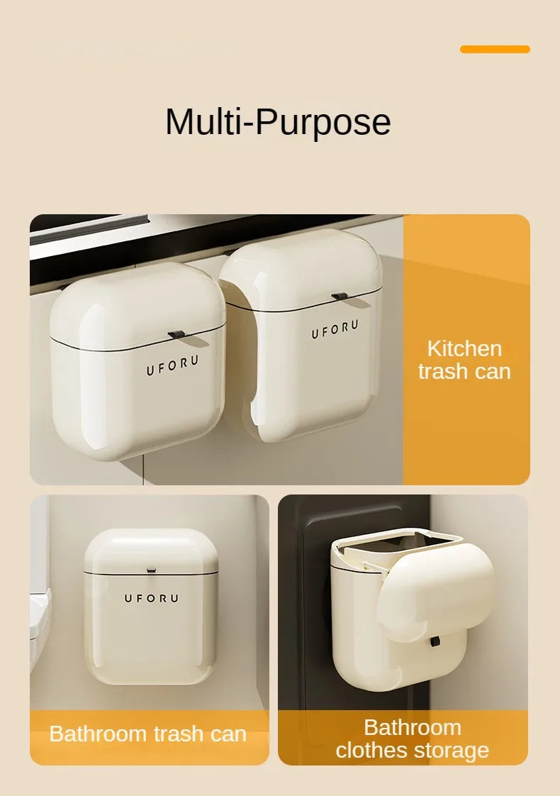 Wall Mounted Kitchen Trash Can with Lid for Space Saving No Bend Waste Disposal
