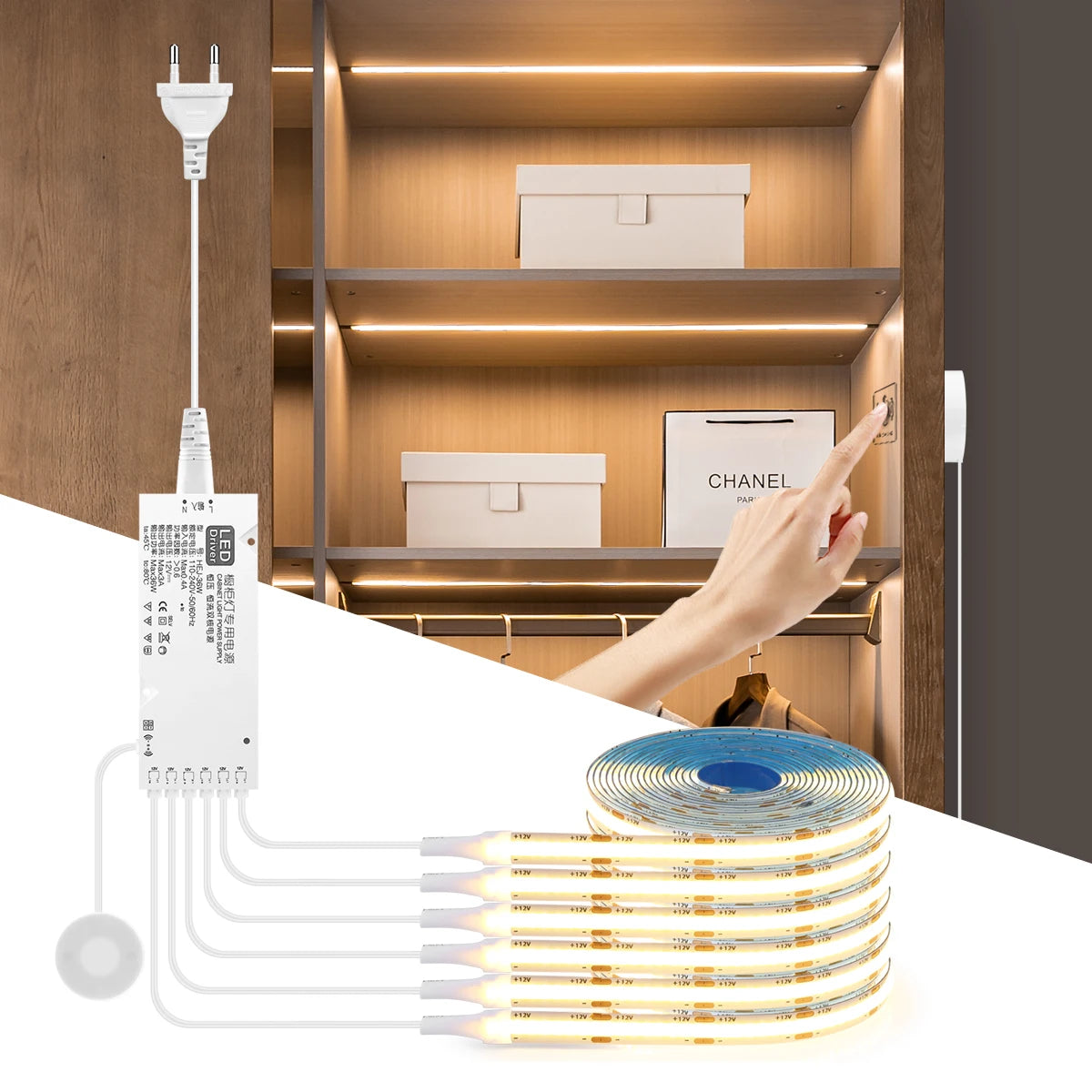 Dimmable LED Cabinet Strip Light with Motion Sensor for Instant Handsfree Lighting