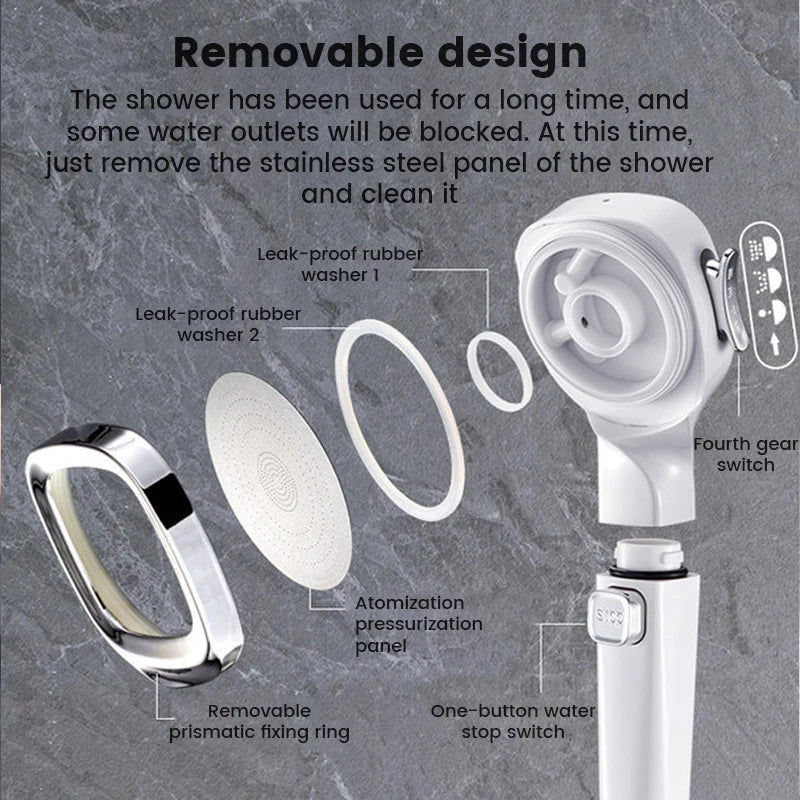 3 Mode High Pressure Water Saving Shower Head with One Touch Flow Control