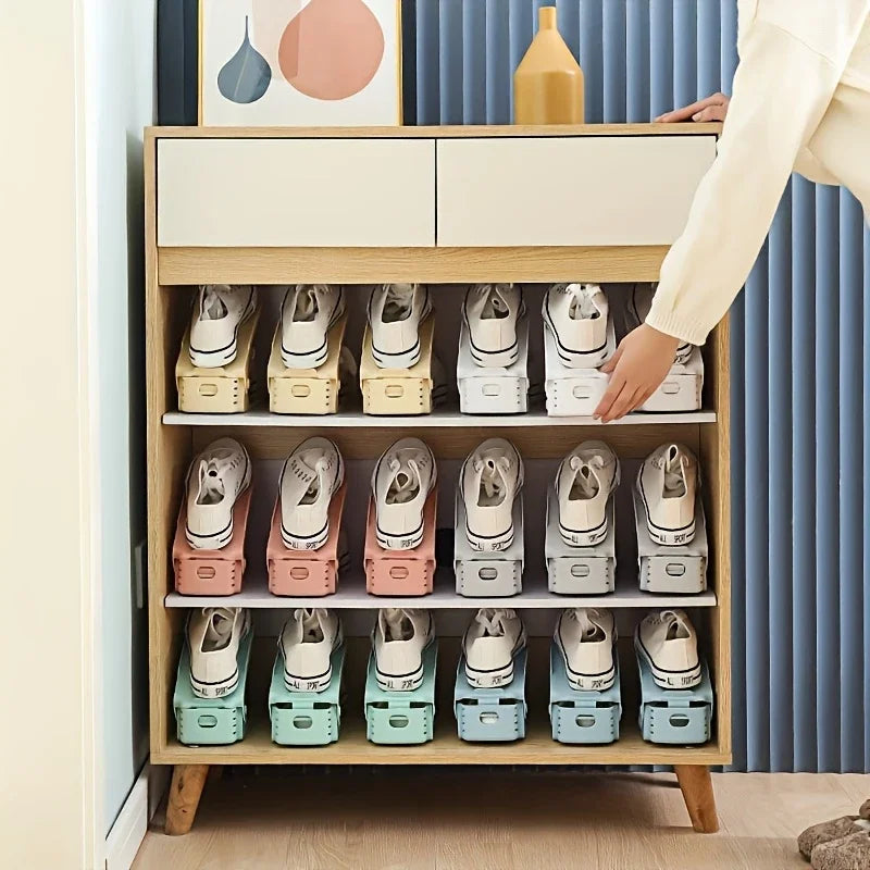 Adjustable Double Layer Plastic Shoe Rack for Modular Space Efficient Shoe Storage
