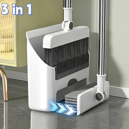 3 in 1 Long Handle Broom and Dustpan Set for Sweeping Without Bending