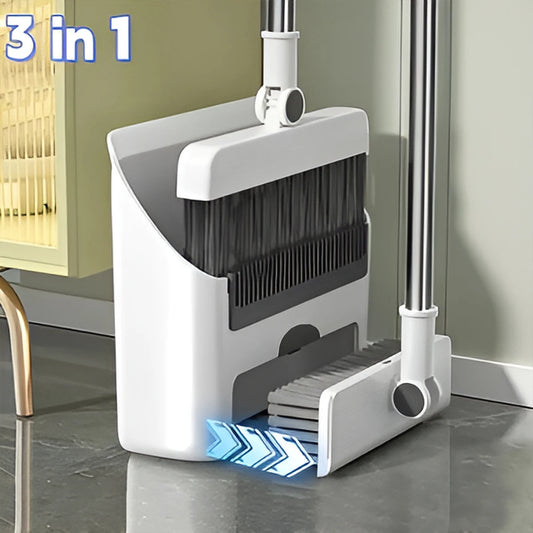 3 in 1 Long Handle Broom and Dustpan Set for Sweeping Without Bending
