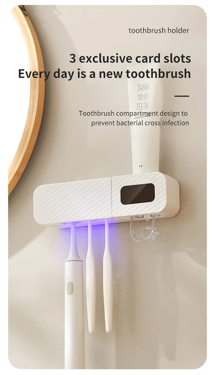 Wall Mounted Smart Toothbrush Drying Rack with Toothpaste Dispenser for a Hygienic Bathroom