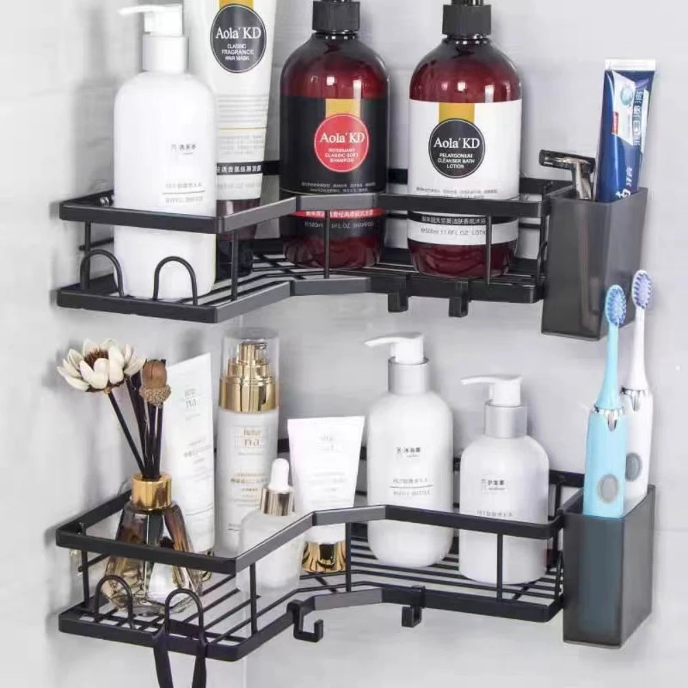 Stainless Steel Corner Shelf with Double Layer for Space Saving Storage in Any Room