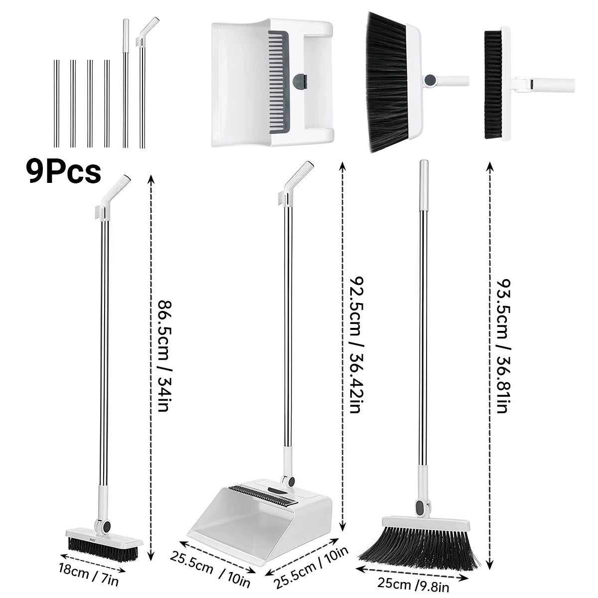 3 in 1 Long Handle Broom and Dustpan Set for Sweeping Without Bending