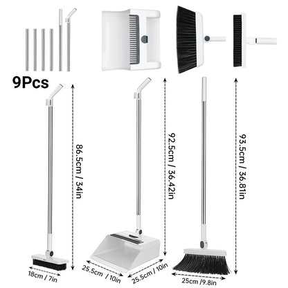 3 in 1 Long Handle Broom and Dustpan Set for Sweeping Without Bending