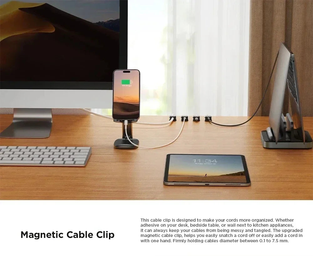 Magnetic Cable Organizer Clips to Keep Cords Tidy on Any Desk or Surface