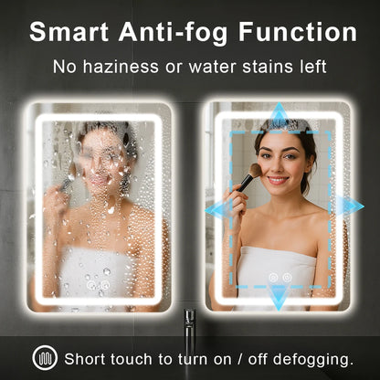 20x28 Inch LED Backlit Bathroom Mirror with Demister for Fog Free Flattering Lighting