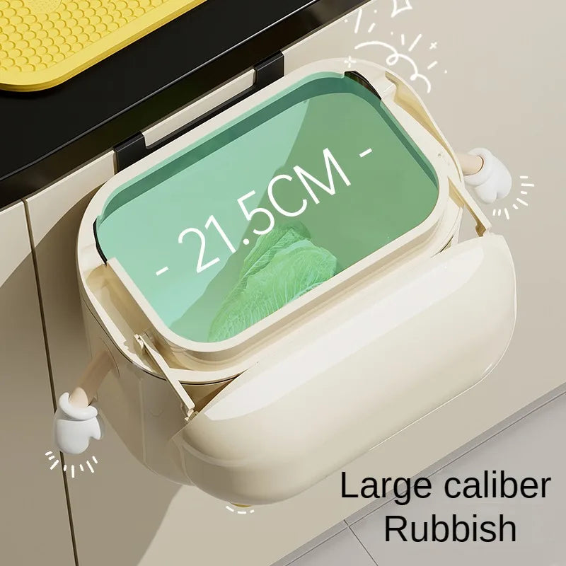 Wall Mounted Kitchen Trash Can with Lid for Space Saving No Bend Waste Disposal