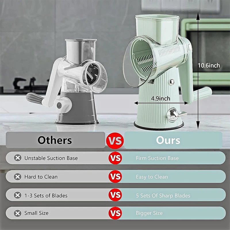 5 in 1 Rotary Cheese Grater and Mandoline Slicer for Faster Safer Kitchen Prep
