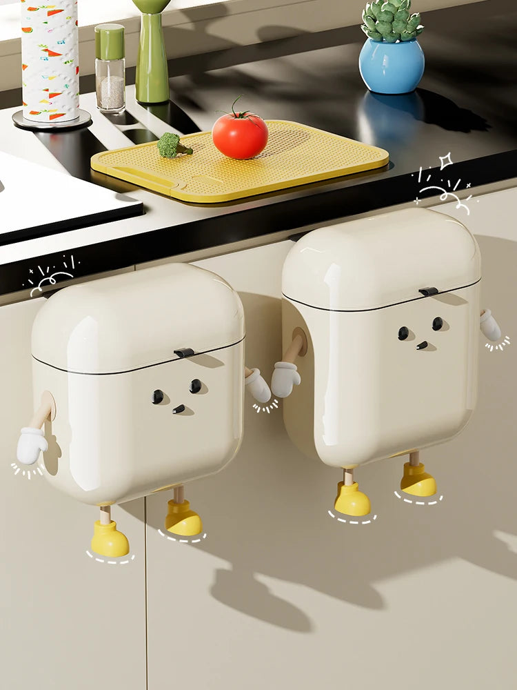 Wall Mounted Kitchen Trash Can with Lid for Space Saving No Bend Waste Disposal