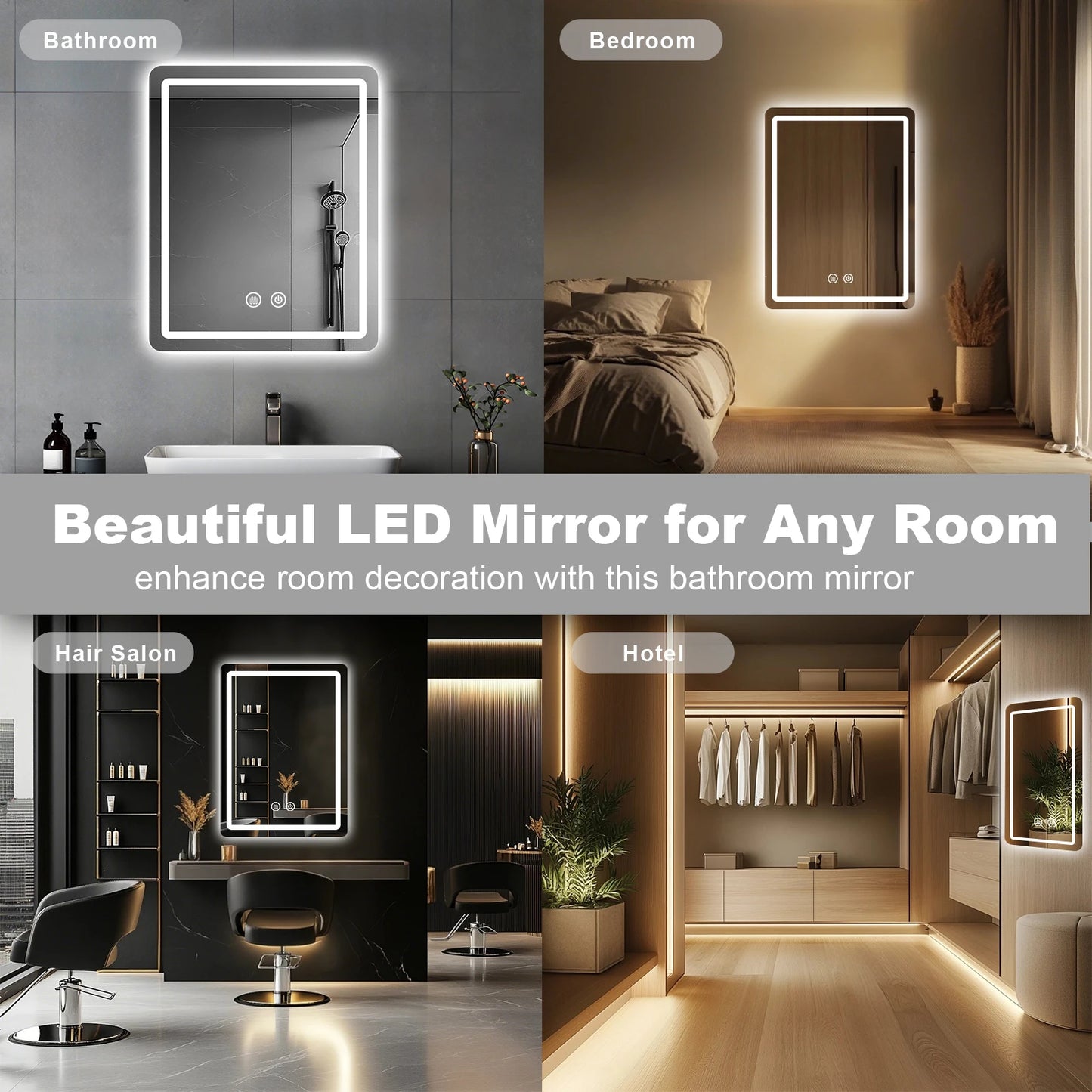 20x28 Inch LED Backlit Bathroom Mirror with Demister for Fog Free Flattering Lighting