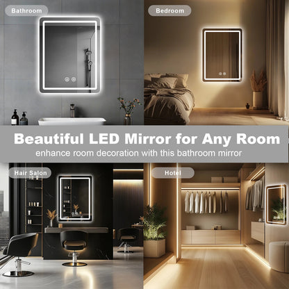 20x28 Inch LED Backlit Bathroom Mirror with Demister for Fog Free Flattering Lighting