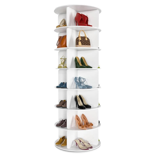 7 Tier 360 Degree Rotating Shoe Tower for Customizable Space Saving Shoe and Bag Storage