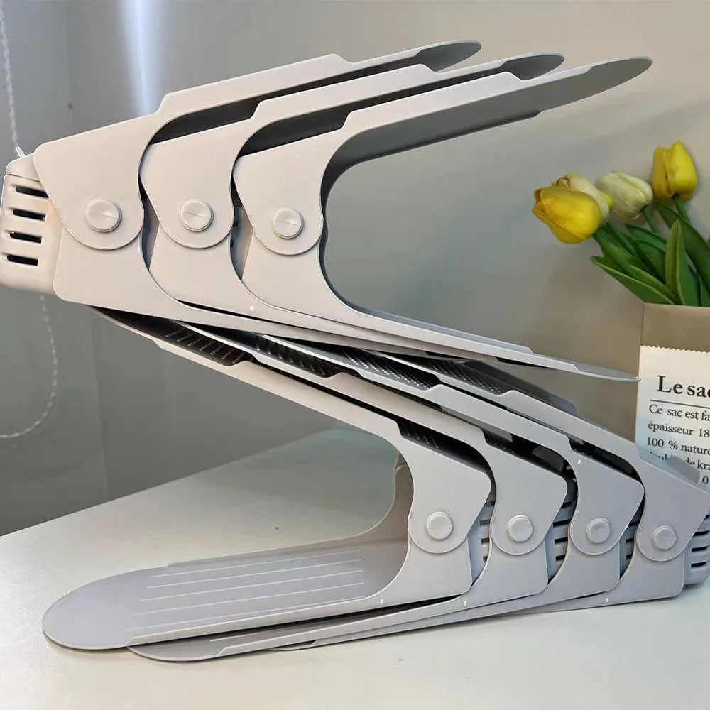 Adjustable Double Layer Plastic Shoe Rack for Modular Space Efficient Shoe Storage