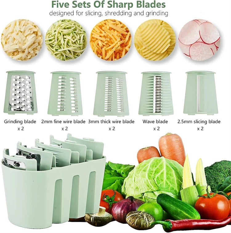 5 in 1 Rotary Cheese Grater and Mandoline Slicer for Faster Safer Kitchen Prep