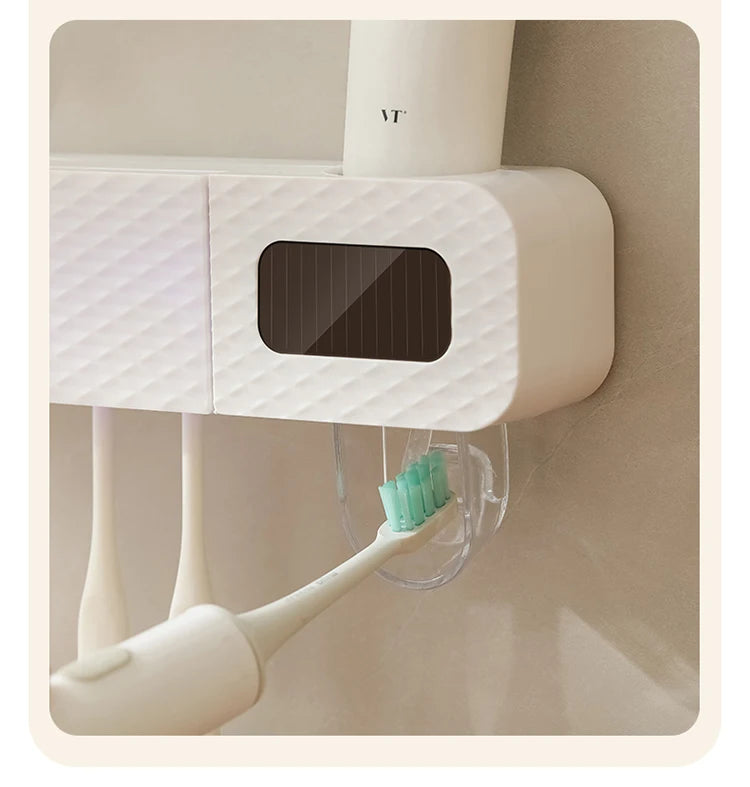 Wall Mounted Smart Toothbrush Drying Rack with Toothpaste Dispenser for a Hygienic Bathroom