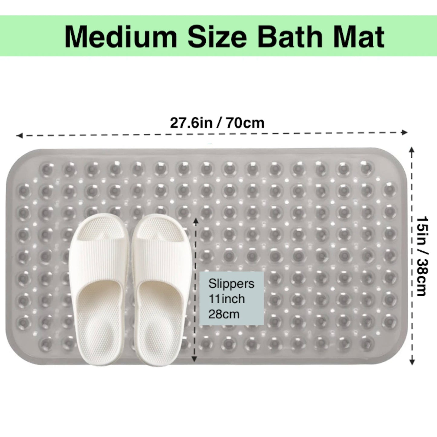 Nonslip Bathtub Mat with Suction Cups and Drain Holes for Safe Footing Every Shower