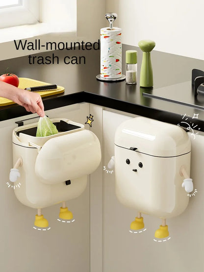Wall Mounted Kitchen Trash Can with Lid for Space Saving No Bend Waste Disposal
