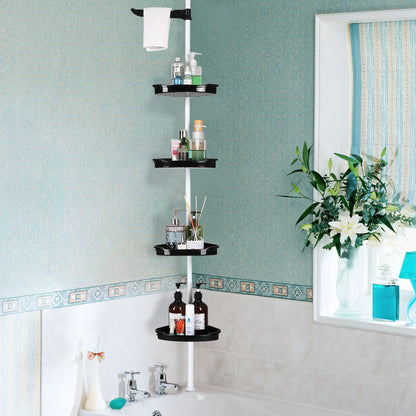 4 Tier Tension Pole Corner Shower Caddy for Maximum Bathroom Storage Without Drilling