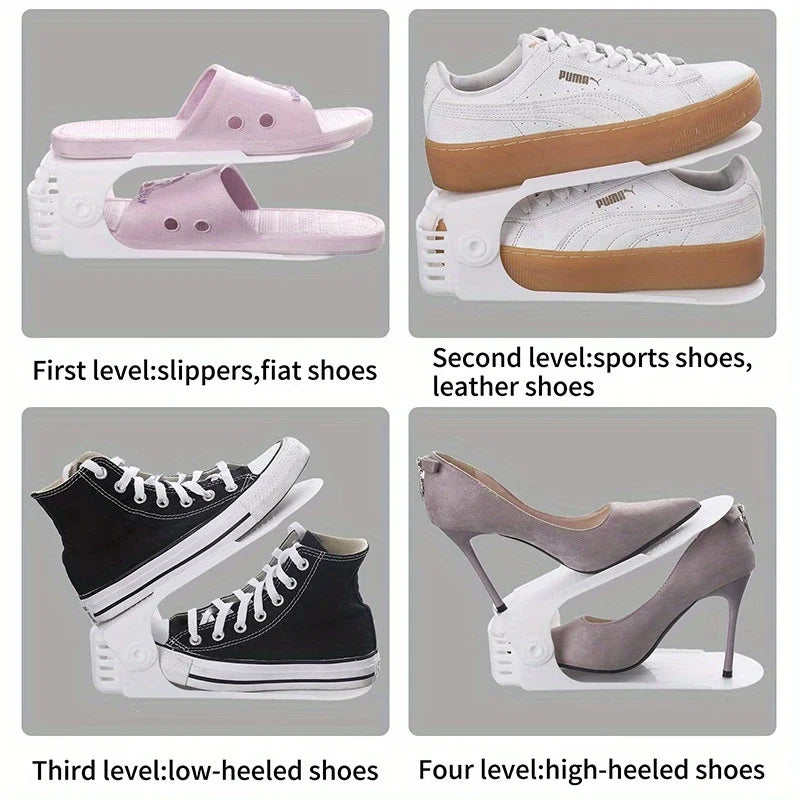 Adjustable Double Layer Plastic Shoe Rack for Modular Space Efficient Shoe Storage