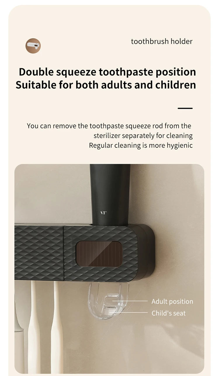 Wall Mounted Smart Toothbrush Drying Rack with Toothpaste Dispenser for a Hygienic Bathroom