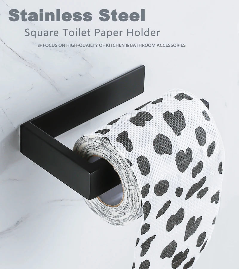 Matte Black Stainless Steel Toilet Paper Holder with Easy Damage Free Install