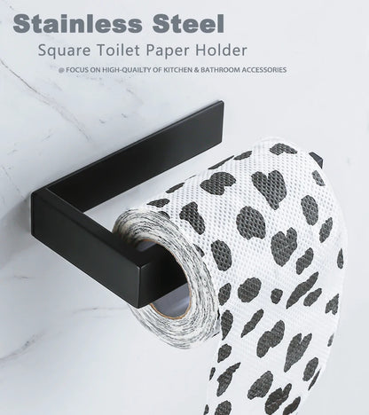 Matte Black Stainless Steel Toilet Paper Holder with Easy Damage Free Install