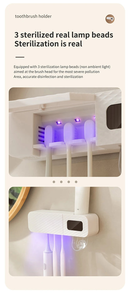 Wall Mounted Smart Toothbrush Drying Rack with Toothpaste Dispenser for a Hygienic Bathroom